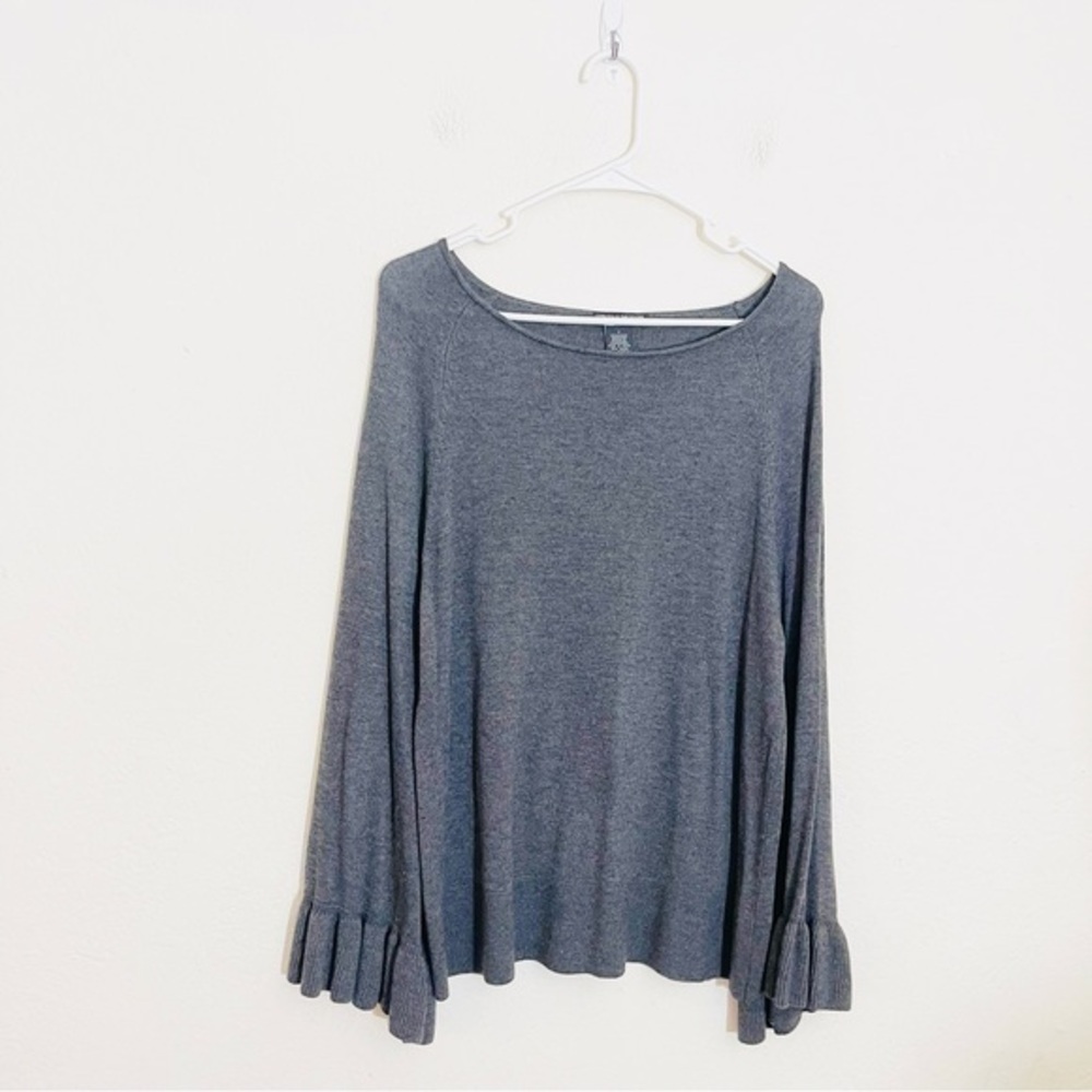 Chelsea & Theordore Cashmere Blend Scoop Neck Ruffle Sleeve Soft Sweater S Gray